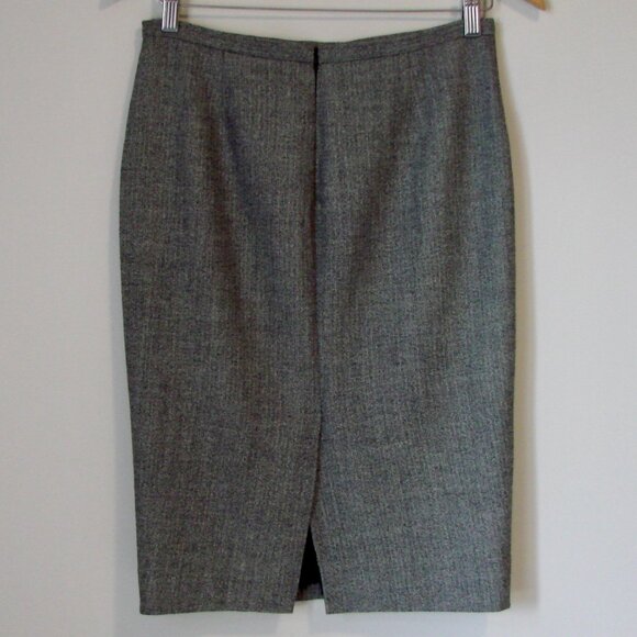 Holt Renfrew Gray Black Wool Blend Pencil Skirt Herringbone Work Office Size 4 - Picture 8 of 13